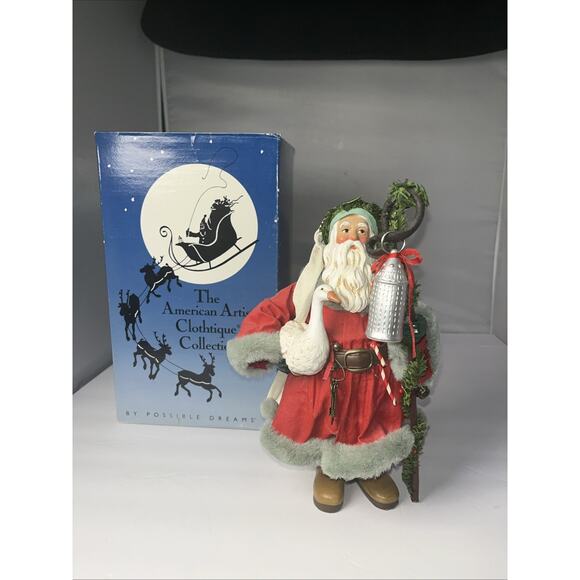 1994 Clothtique Possible Dreams Forest Santa Holding Swan, Goose & Lantern 15026 - Picture 1 of 9